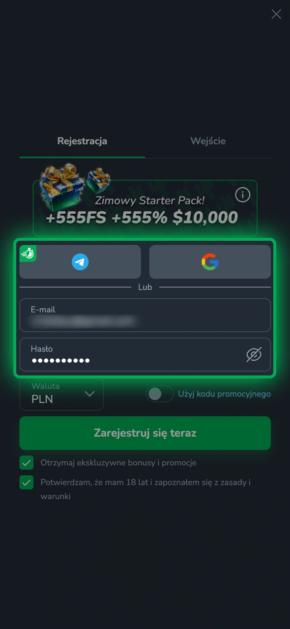 Sprawdź jak wybrać sposób rejestracji w aplikacji Cactus Casino.