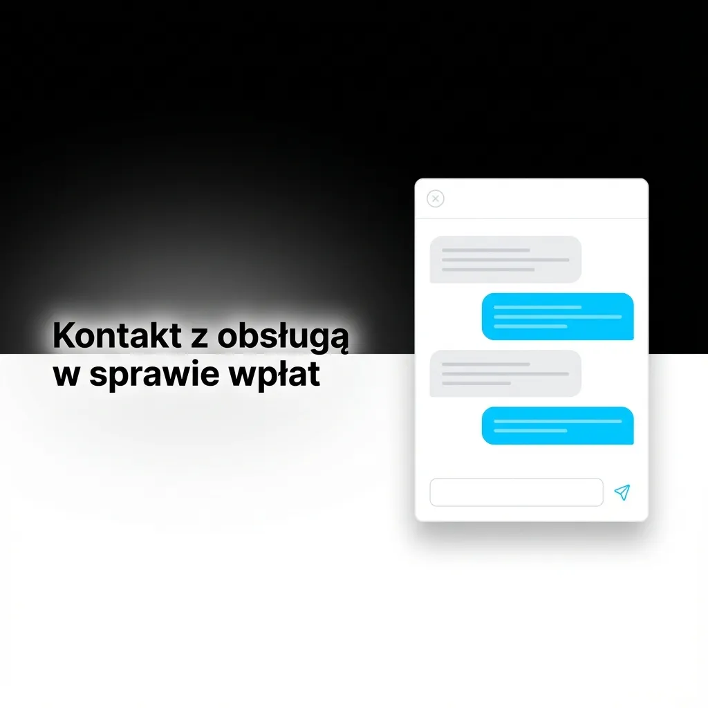 Ilustracja kontaktu z obsługą wpłat: czat na żywo, e‑mail, formularz kontaktowy i sekcja Pomocy/FAQ