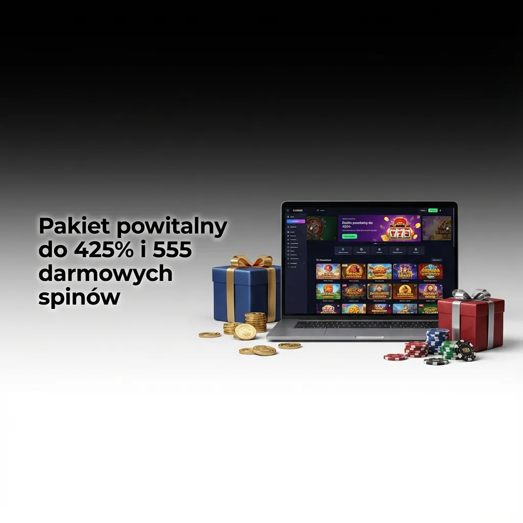 Baner kasyna online: pakiet powitalny do 425% i 555 darmowych spinów na 5 pierwszych depozytów z tabelą warunków bonusu