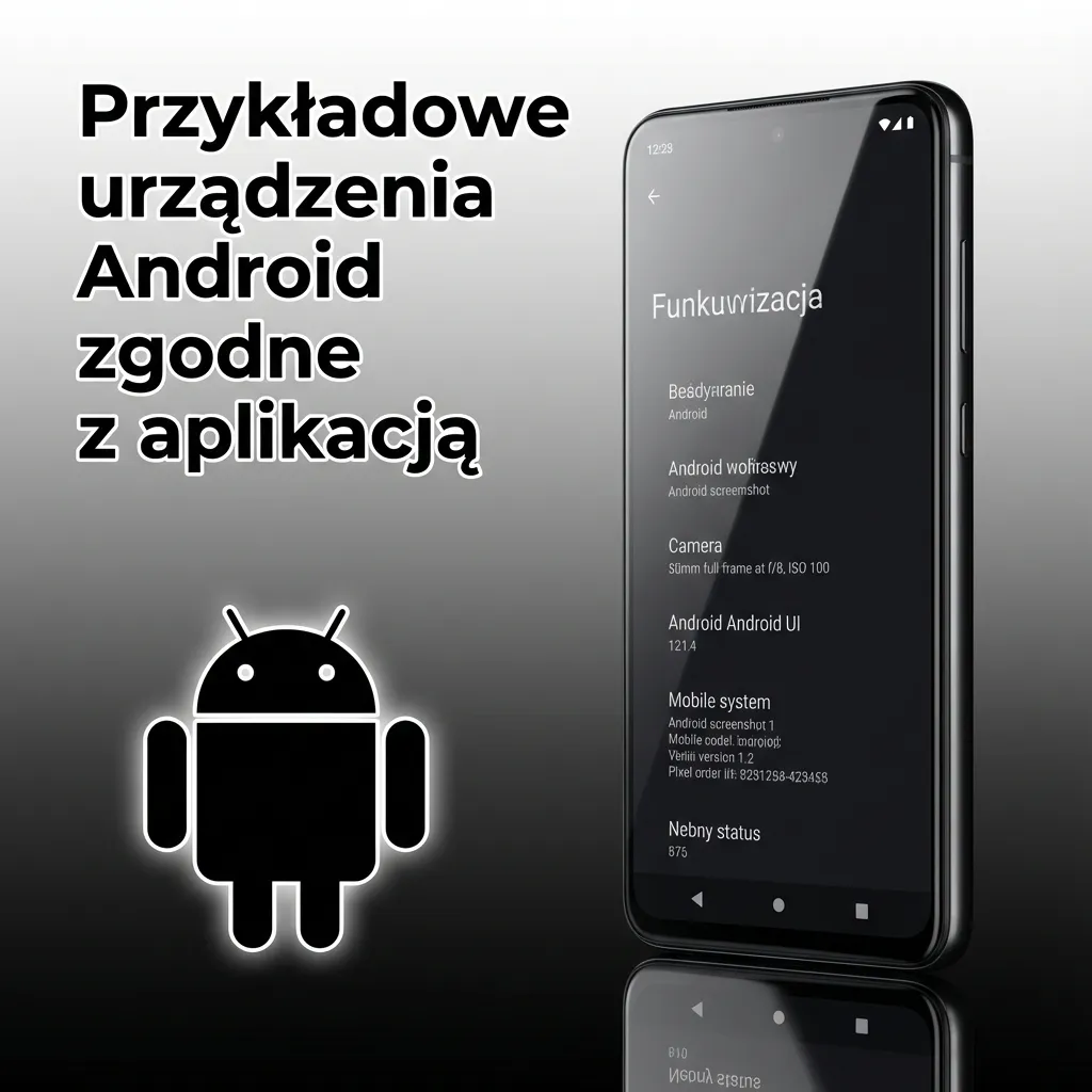Lista przykładowych smartfonów z Androidem kompatybilnych z aplikacją, m.in. Samsung, Xiaomi, Pixel.