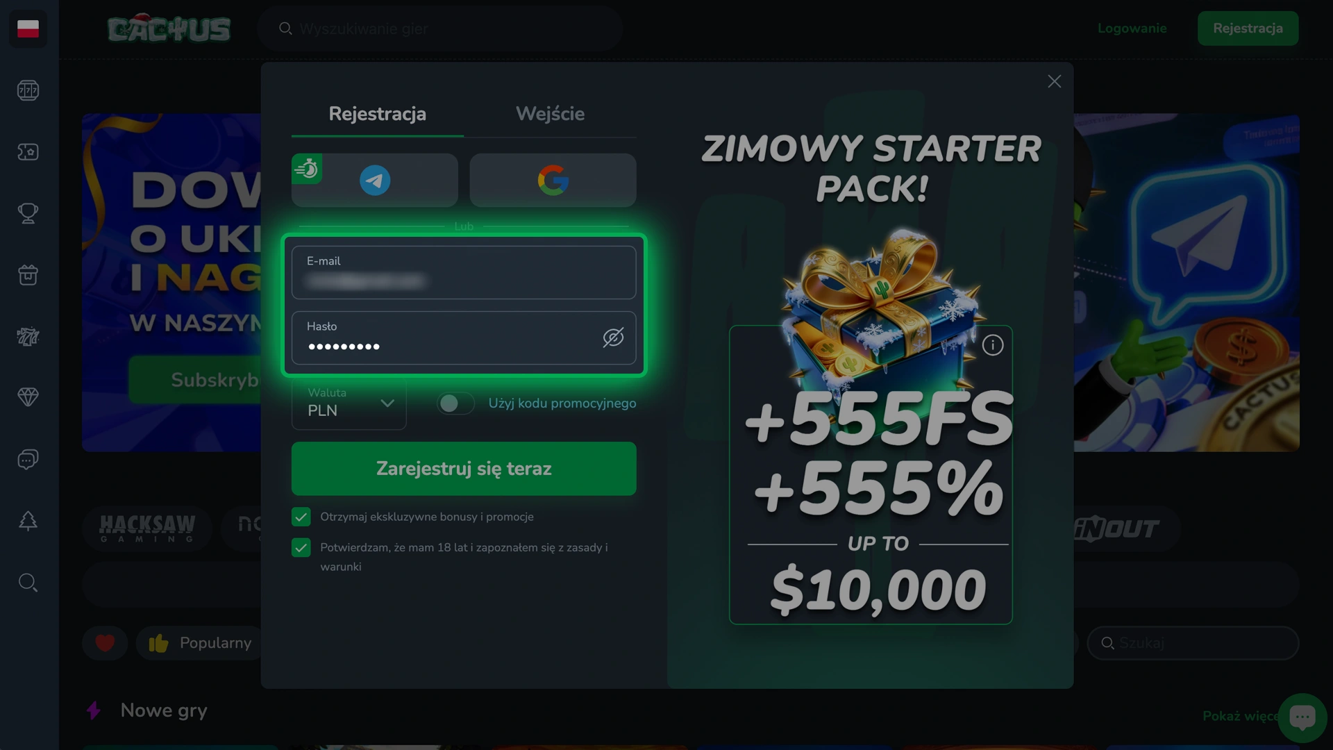 Sprawdź jak podać email i hasło podczas rejestracji w Cactus Casino.