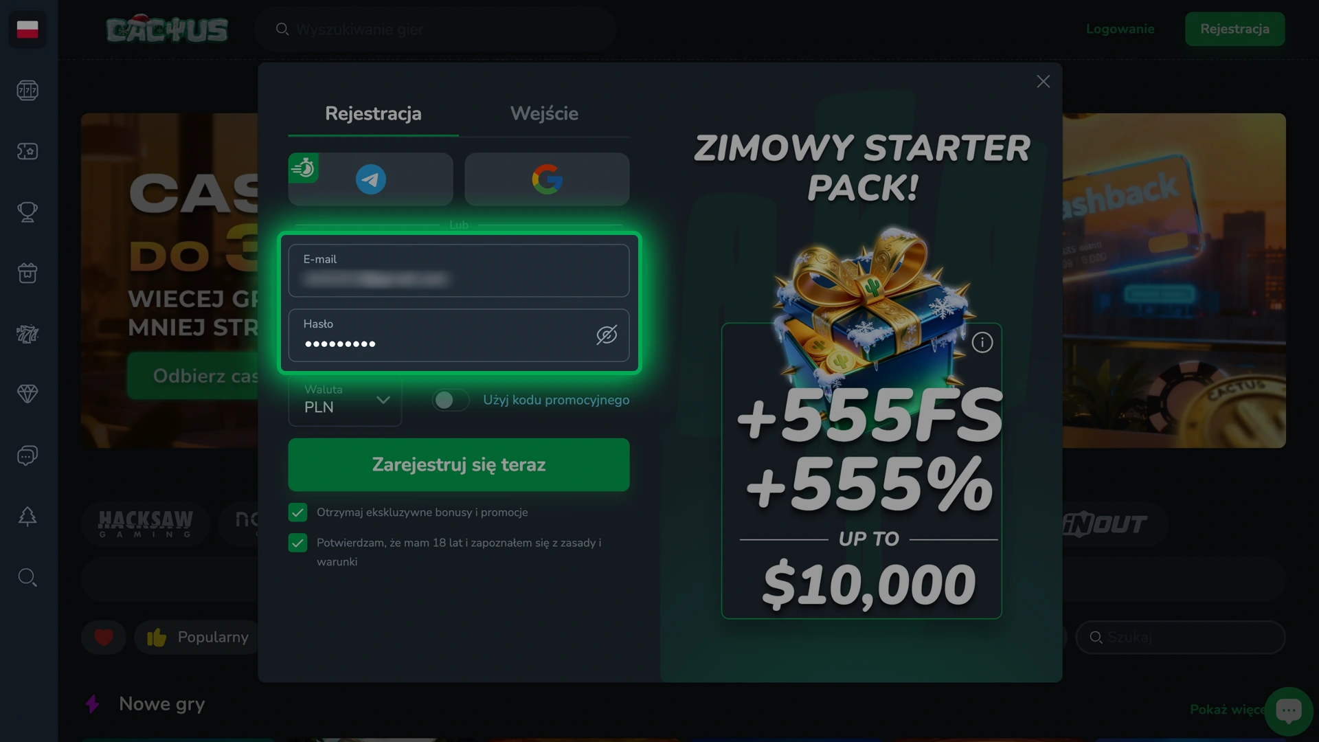 Poznaj jak wypełnić dane email podczas rejestracji w Cactus Casino.