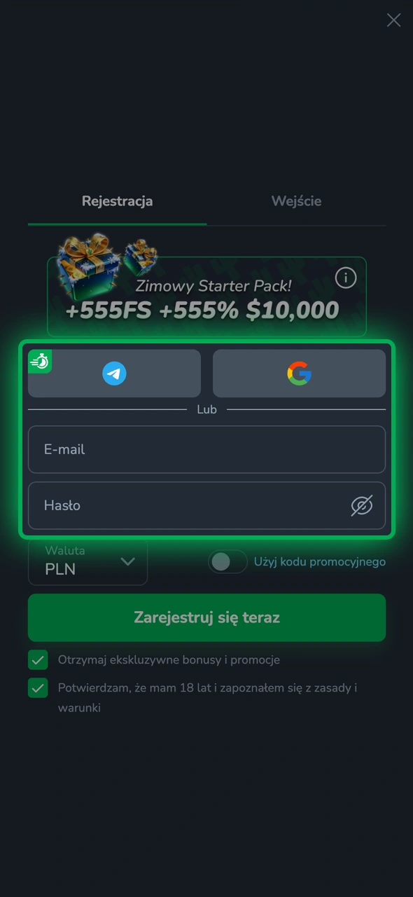 Sprawdź jak wybrać metodę rejestracji w aplikacji Cactus Casino.